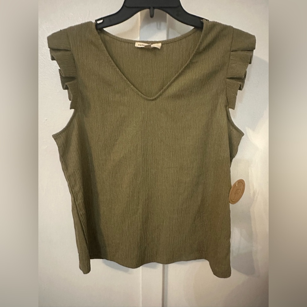 Elegant Olive Ruffle Sleeve Tank Top